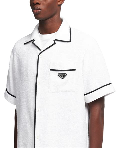 prada men graphic cotton bowling shirt